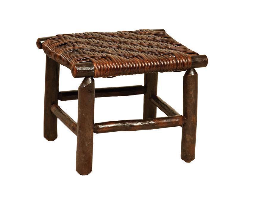 Amish Rustic Hickory Fireside Footstool with Caning