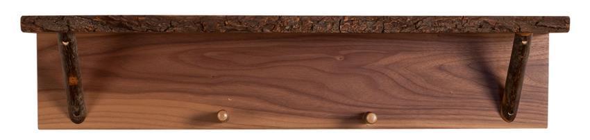 Rustic Hickory Wood Wall Shelf with Hooks |
