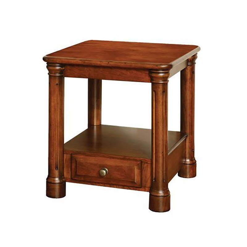 End Table with Rounded Columns & Storage Shelf |