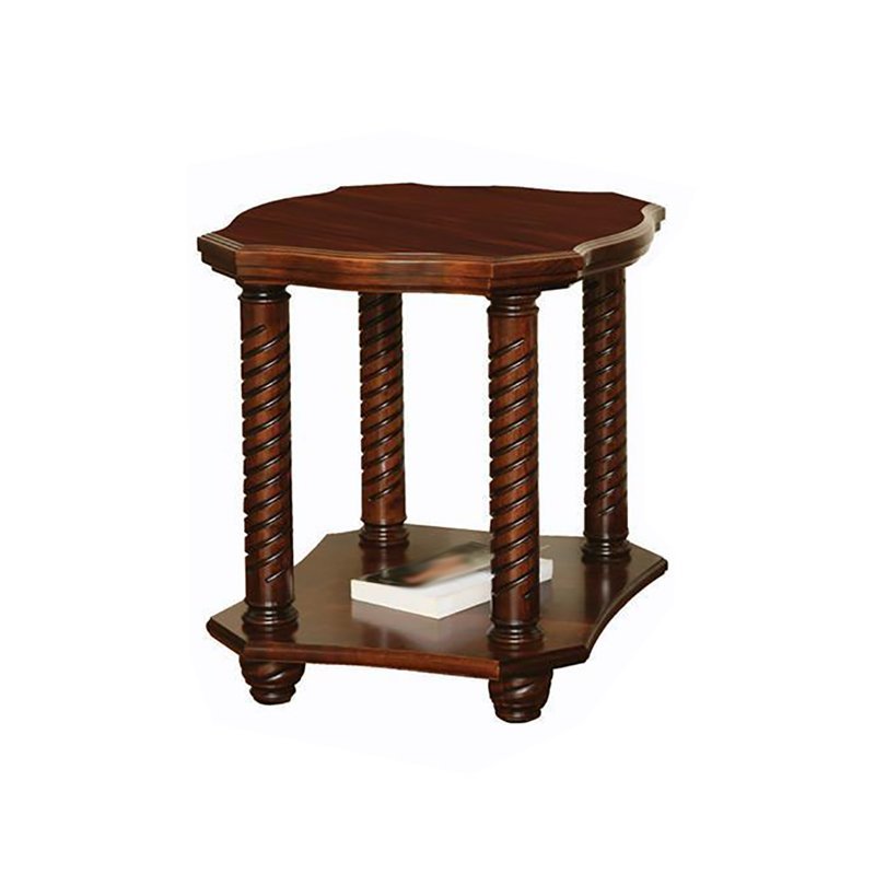 Wood End Table with Twisted Fluted Legs & Shelf |