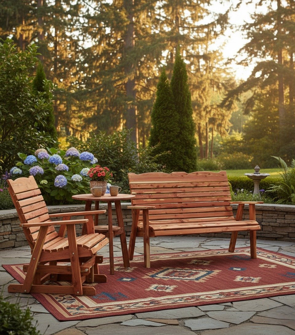 Solid Wood Cedar Glider With Slatted Back | DutchCrafters