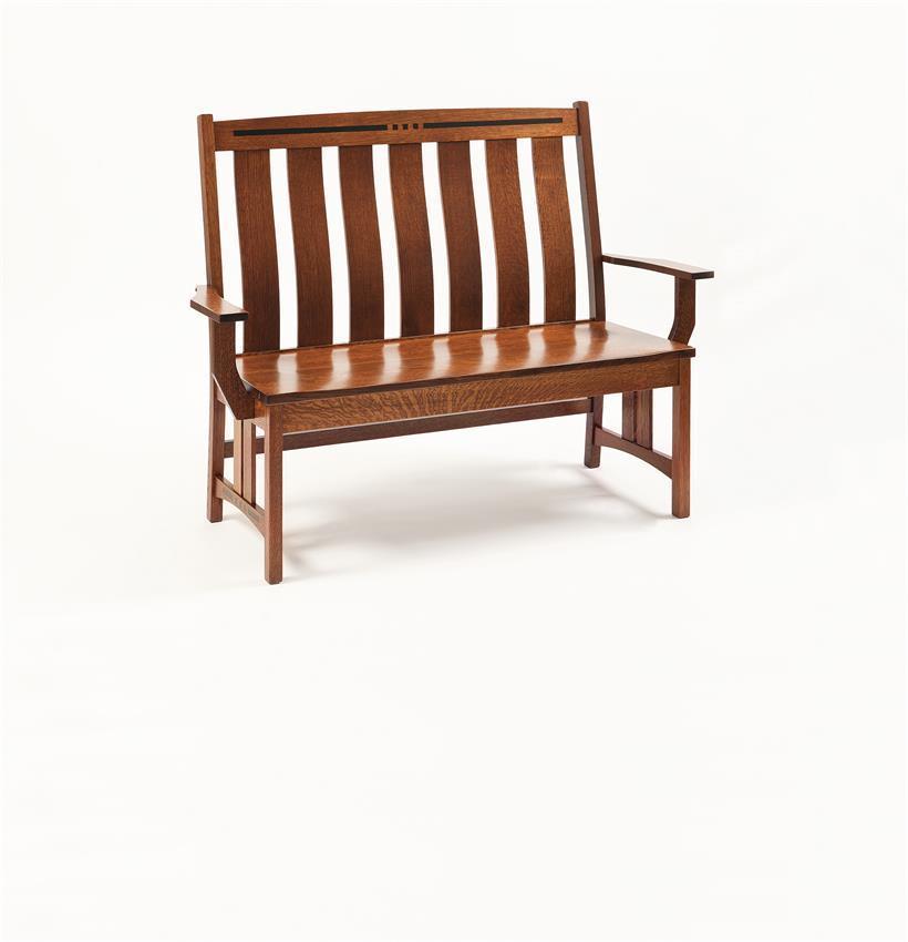 Hardwood Mission Bench with Inlays from DutchCrafters Amish Furniture