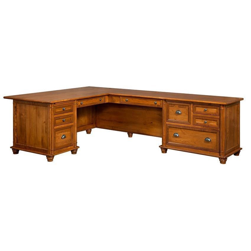 Savile Solid Wood L Desk with Lateral File from DutchCrafters Amish