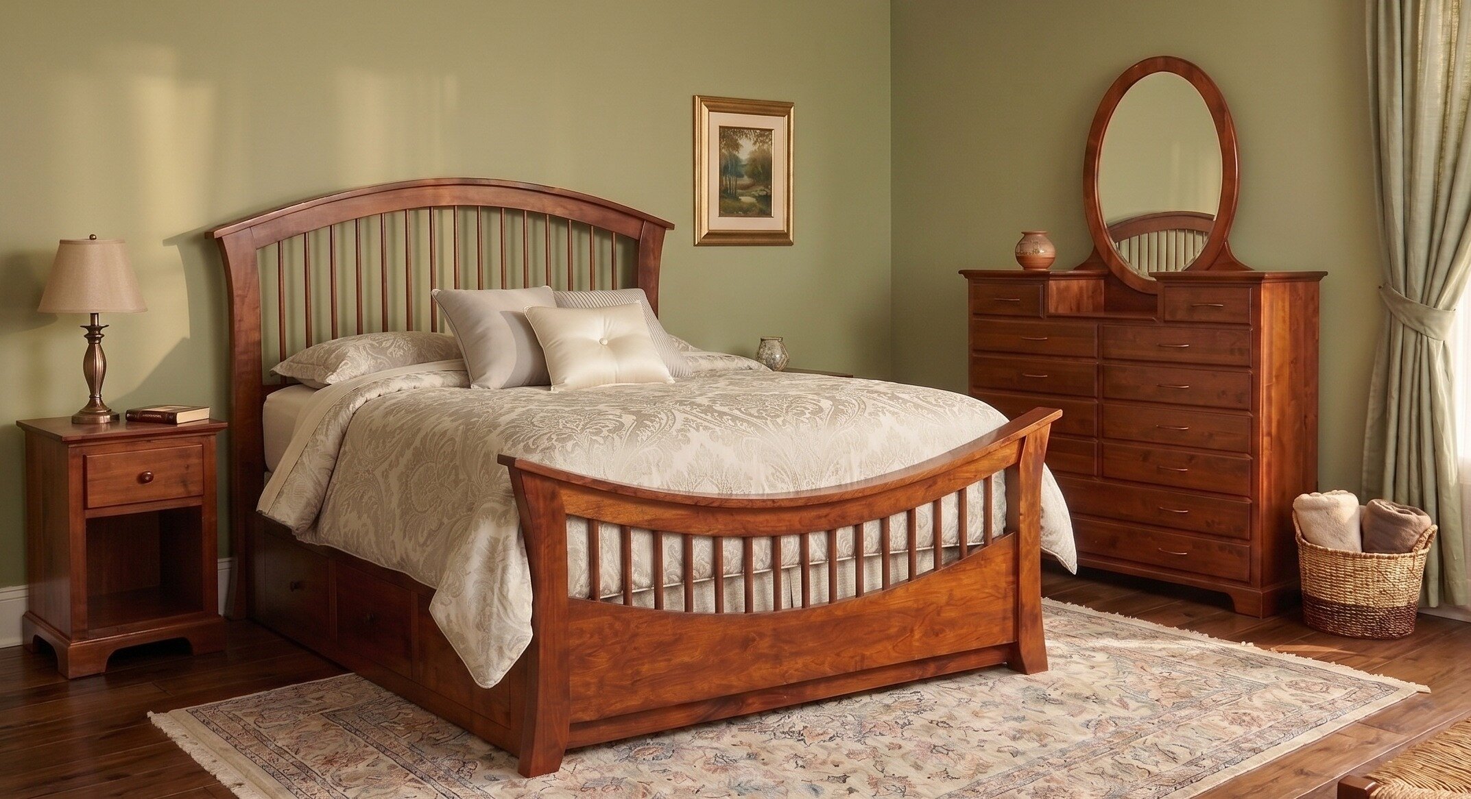 Amish 9-Drawer Dresser with Beveled Oval Mirror | Solid Wood