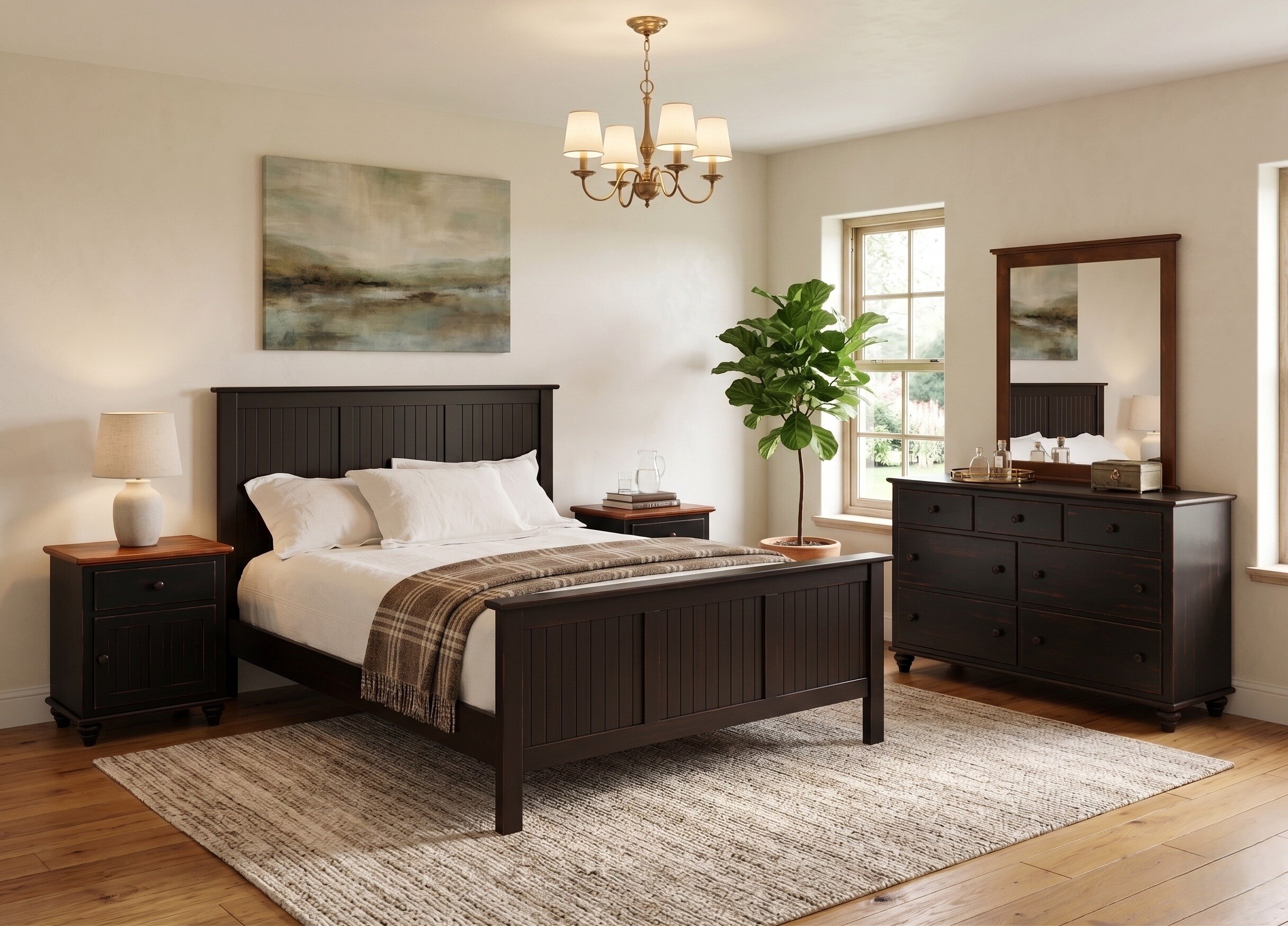 brown bed frame with white dresser Ashley Furniture Kendanport White/Brown Queen Upholstered Bed, Dresser, Mirror and Nightstand