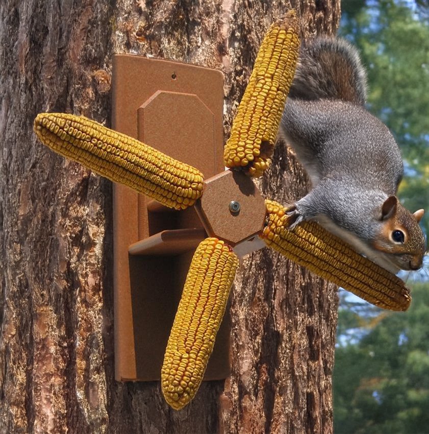 Amish Made Poly Lumber Spinning Squirrel Feeder | 4 Corn Cob Fun