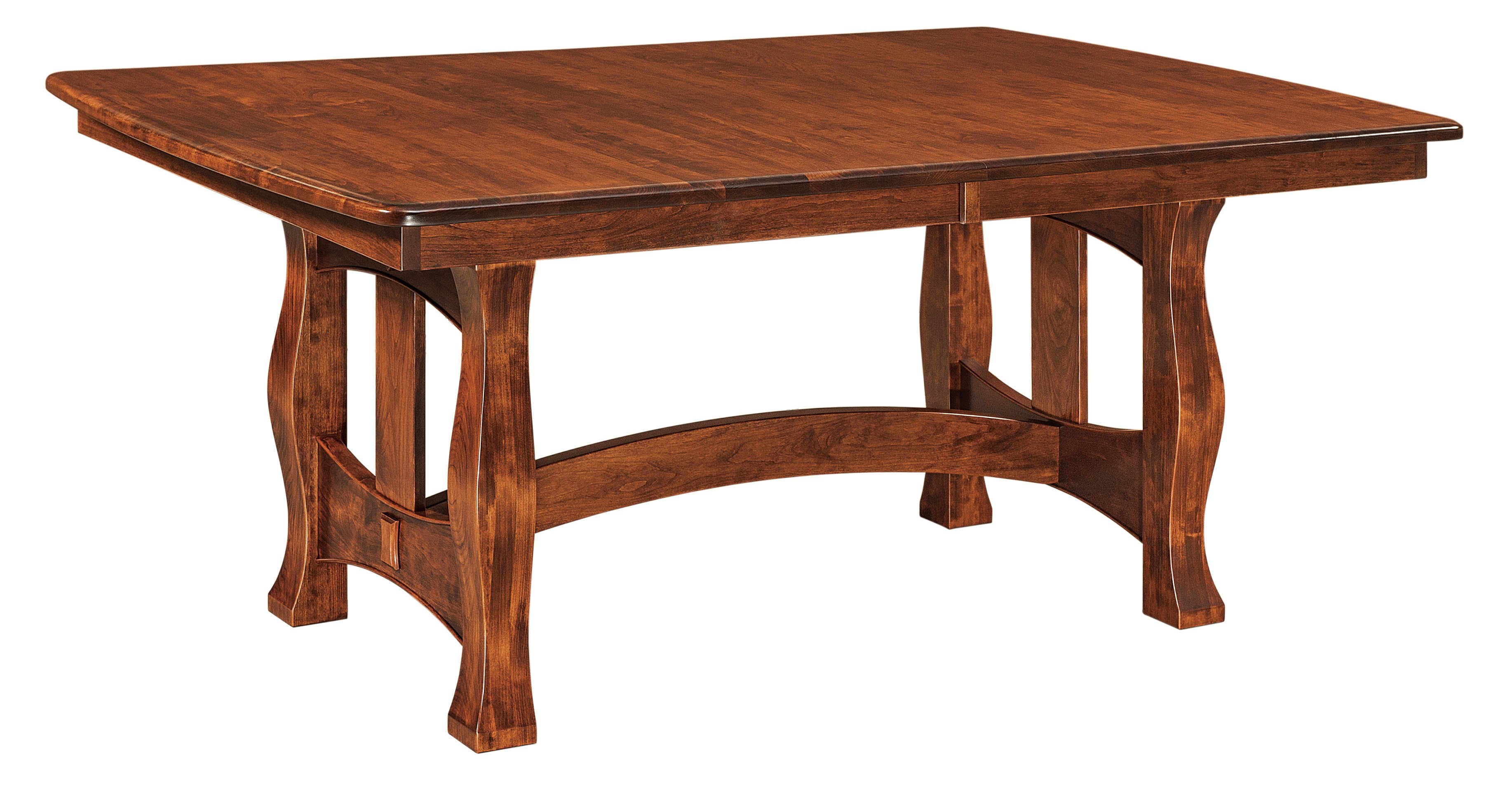Amish Solid Wood Trestle Table with Arched Stretcher and Curved Legs