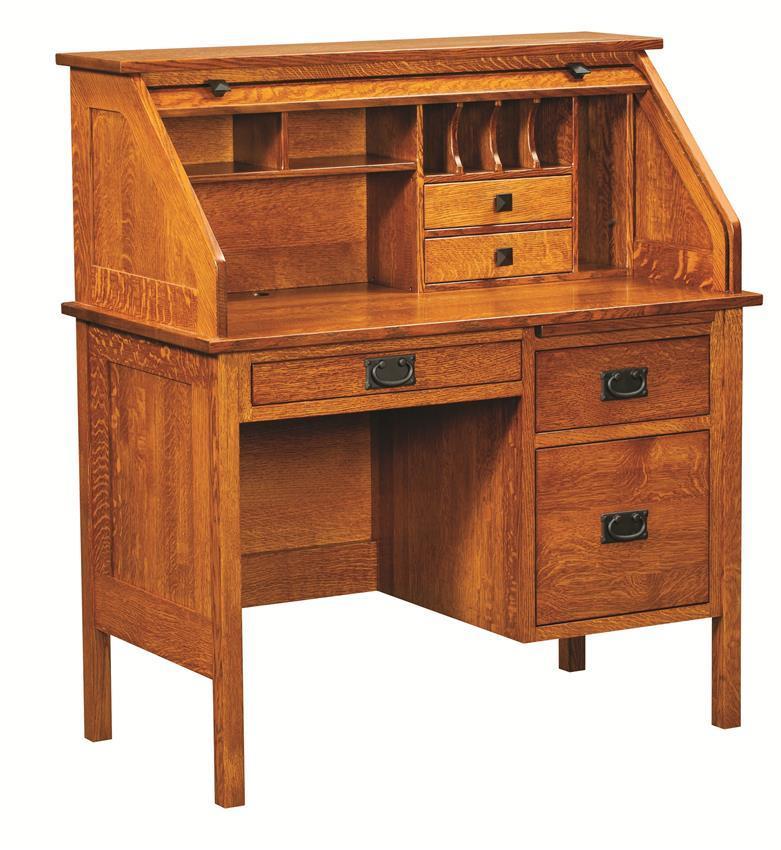 42" Single Pedestal Post Mission Rolltop Desk from
