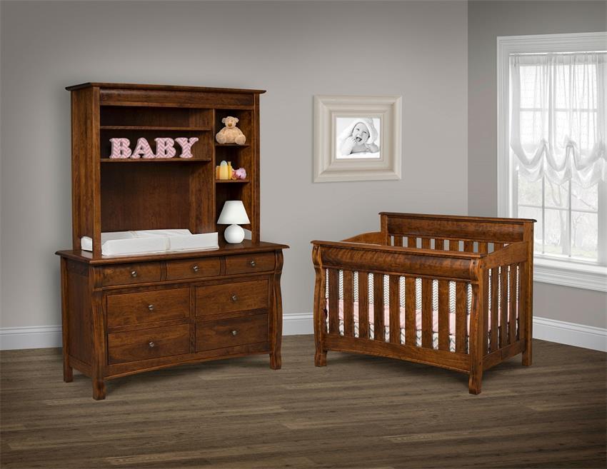 wood crib and dresser set