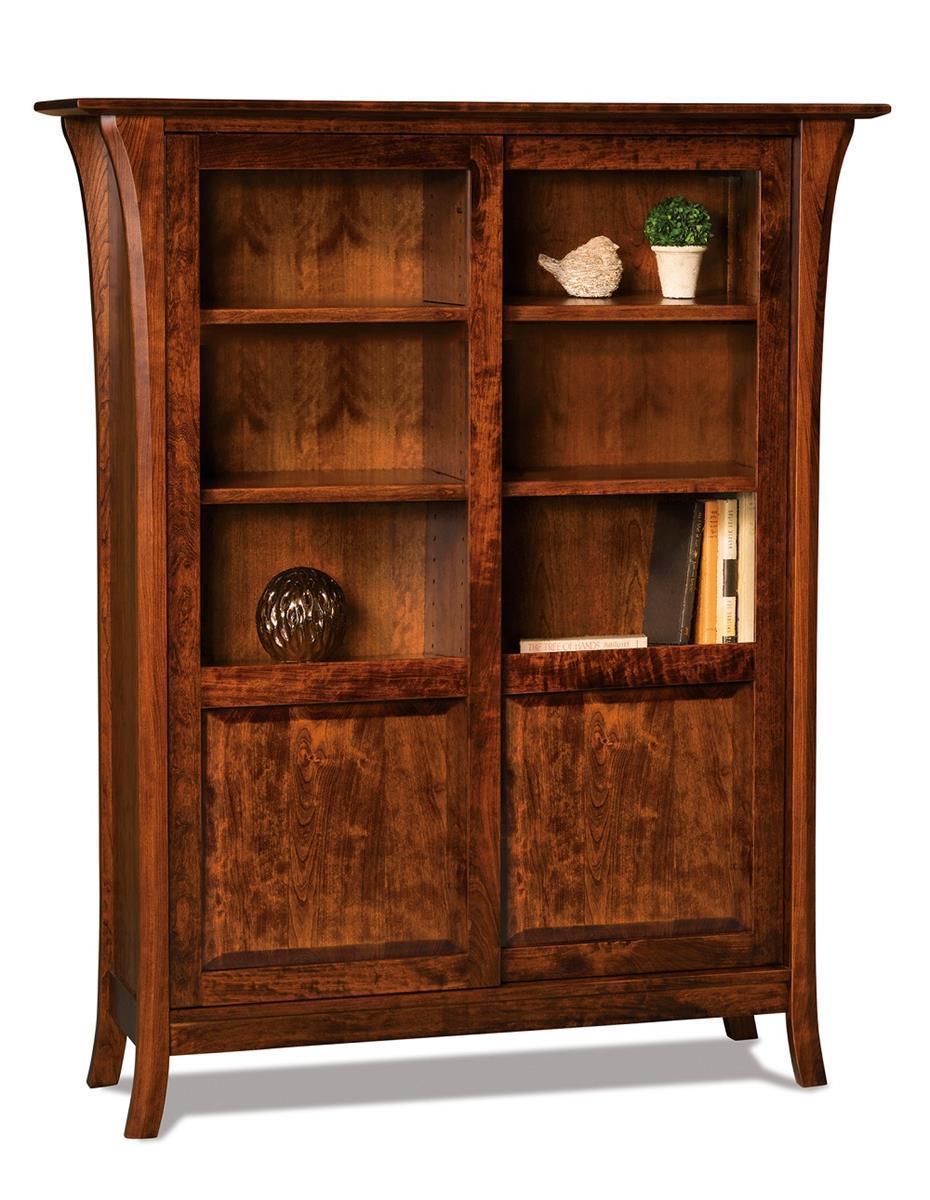 54" Solid Wood Bookcase with Glass Sliding Doors by