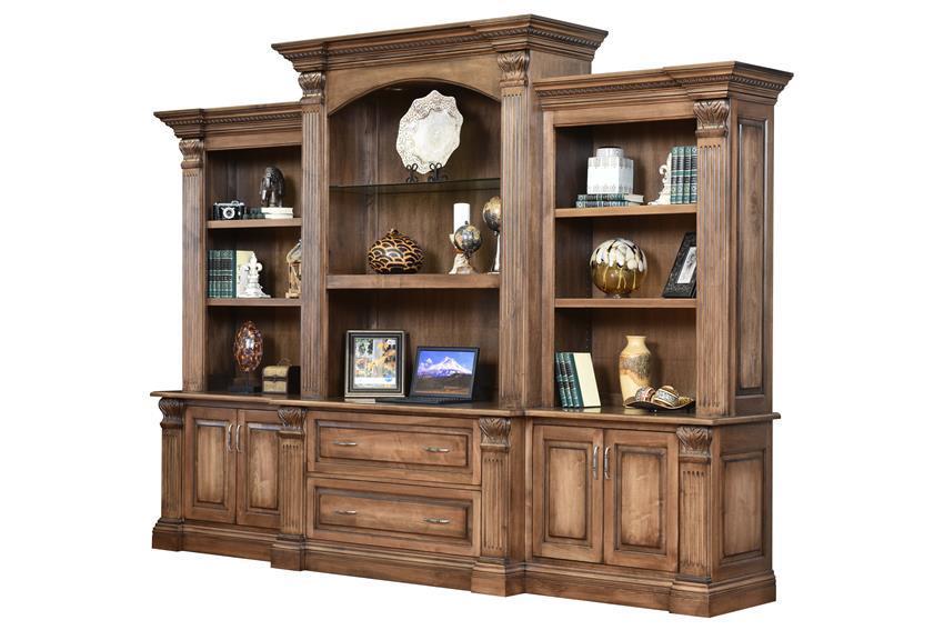 Wood Hutch Ensemble with Open & Closed Storage |