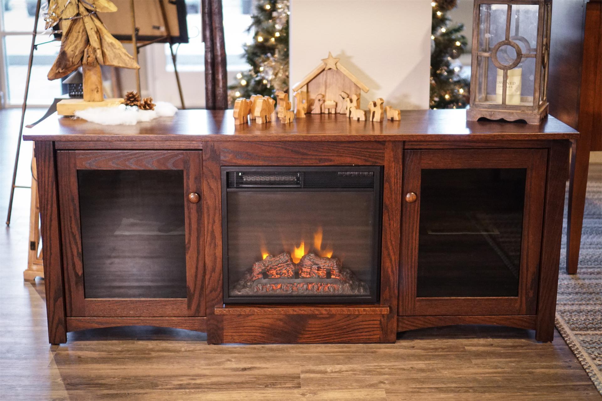 In Stock Amish Tv Stand With Fireplace Insert