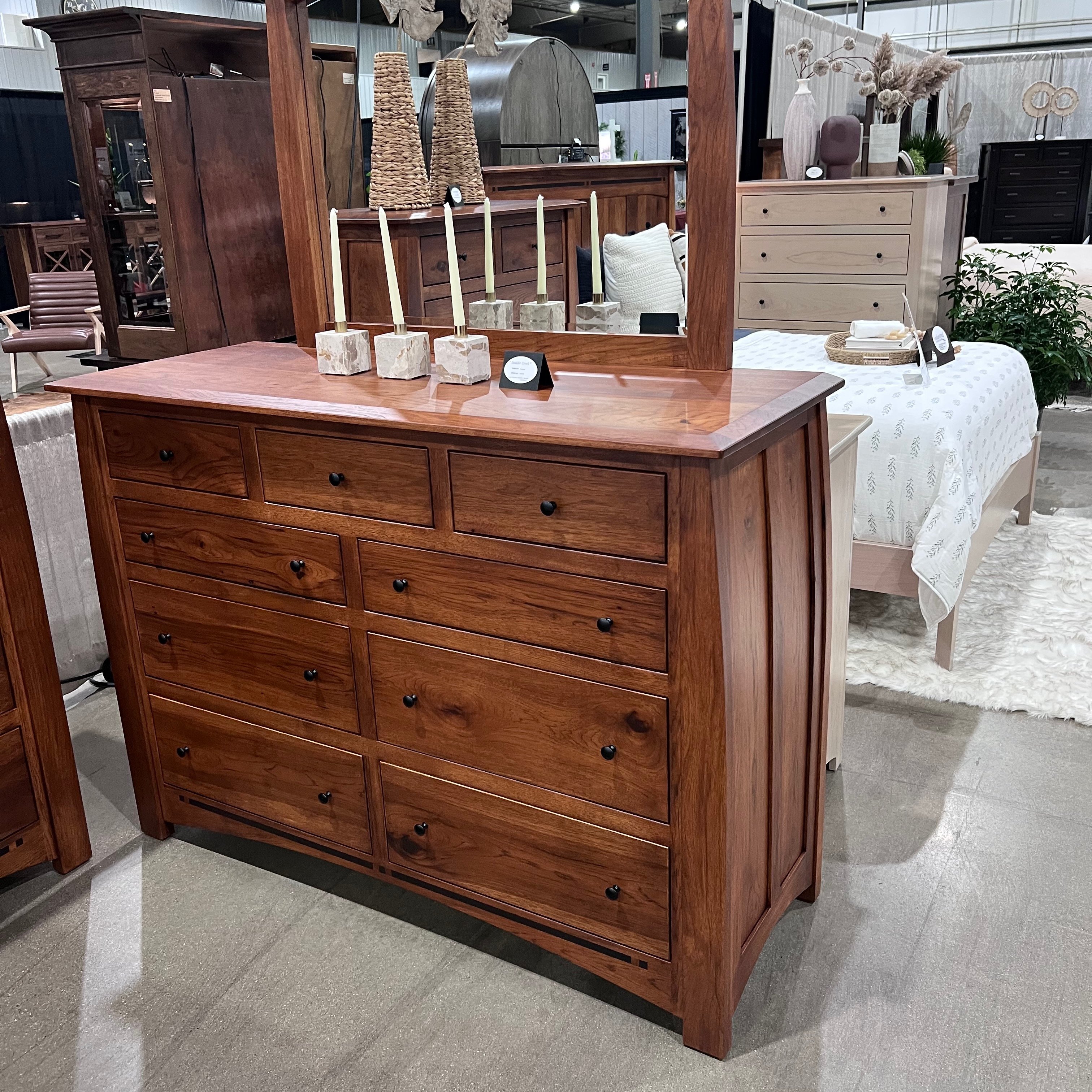 brown 9 drawer dresser for bedroom Rubberwood Solid 9-Drawer Dresser, Mid Century Bedroom Storage Cabinet main image 1