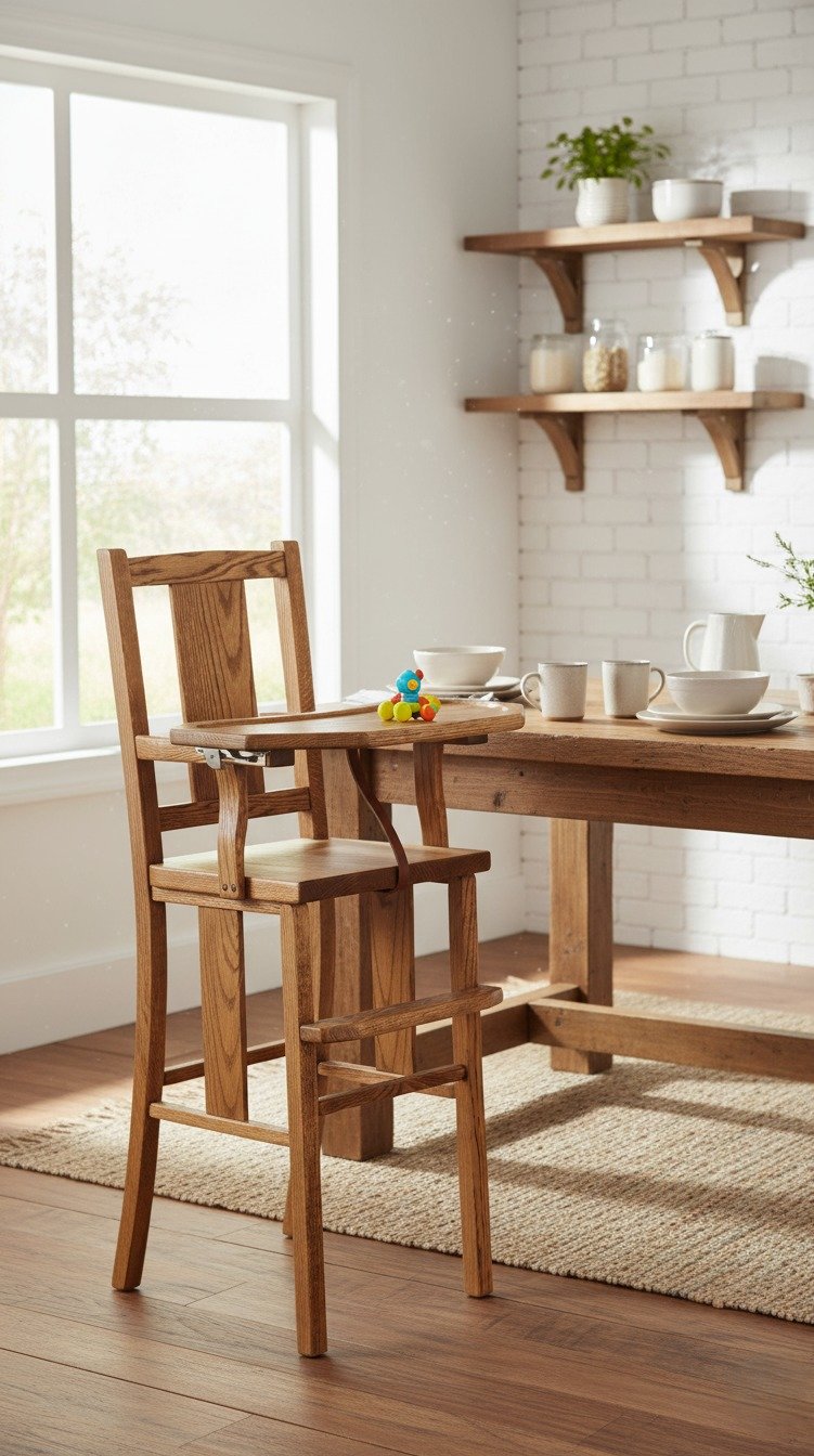 Solid Wood High Chair with Slide Tray - Amish Handcrafted Quality