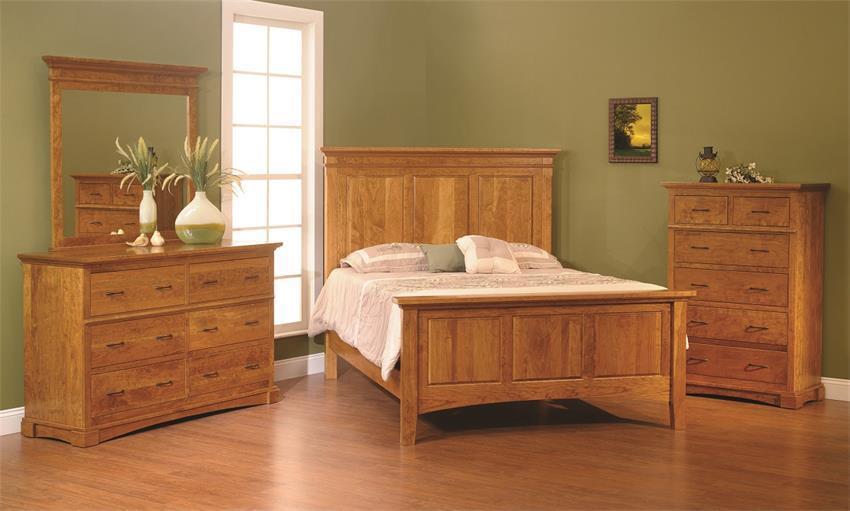 Beautiful solid wood cherry wood bedroom set. amish crystal lake three piece bedroom set in rustic cherry