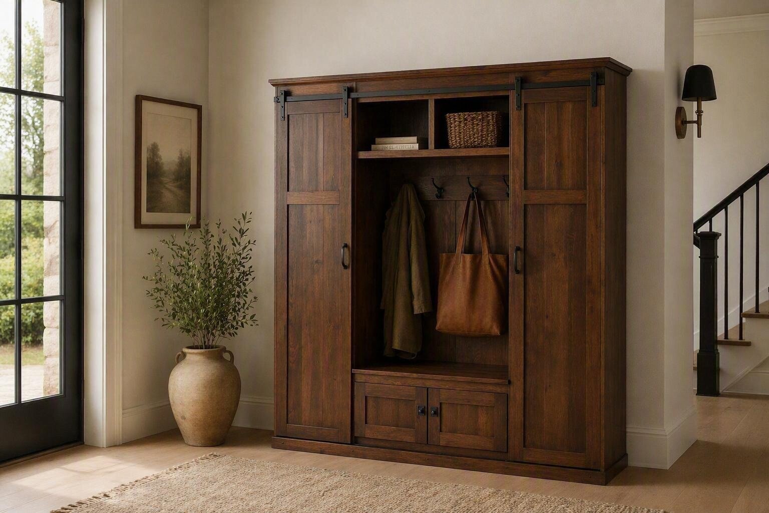 Solid Wood Amish Hall Tree Storage Furniture | Amish Furniture