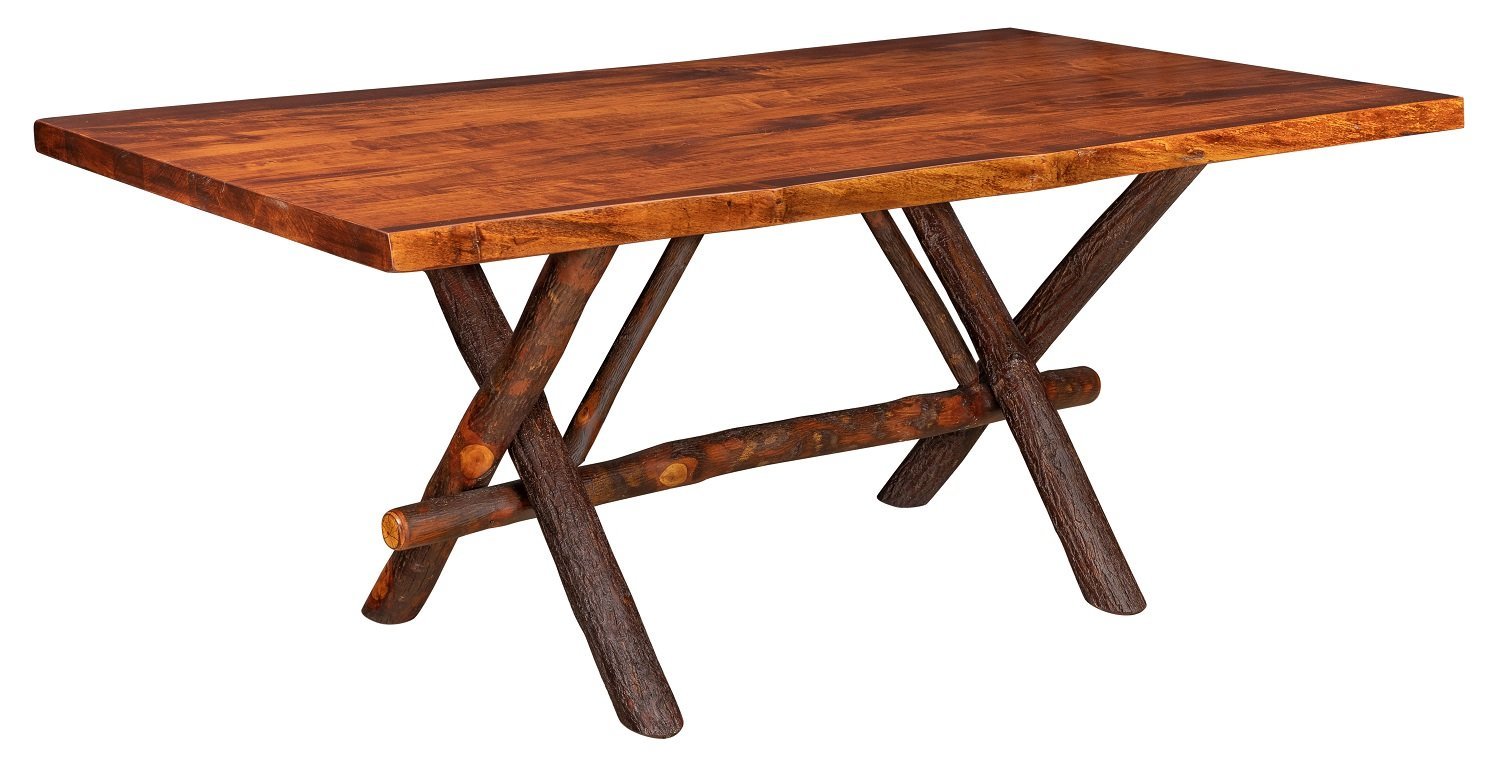 Hickory Log Dining Table with Live Edge Top |