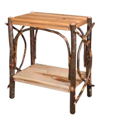 Rustic Hickory Wood End Table with Shelves |