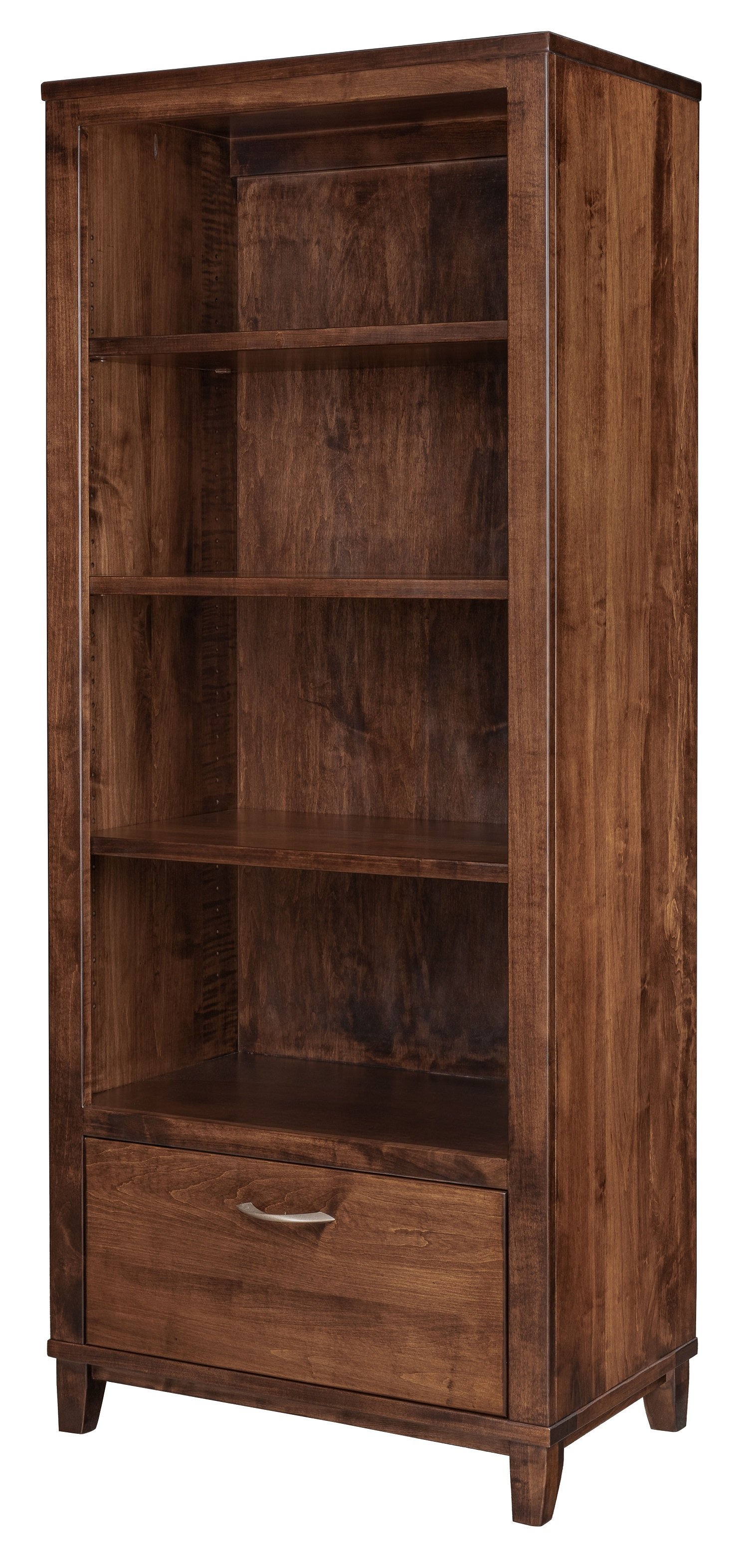 Amish Solid Wood Contemporary Bookcase with File Drawer |