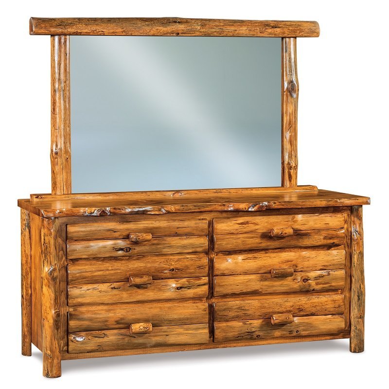 Quick-Ship Log Dresser with Six Drawers & Mirror |