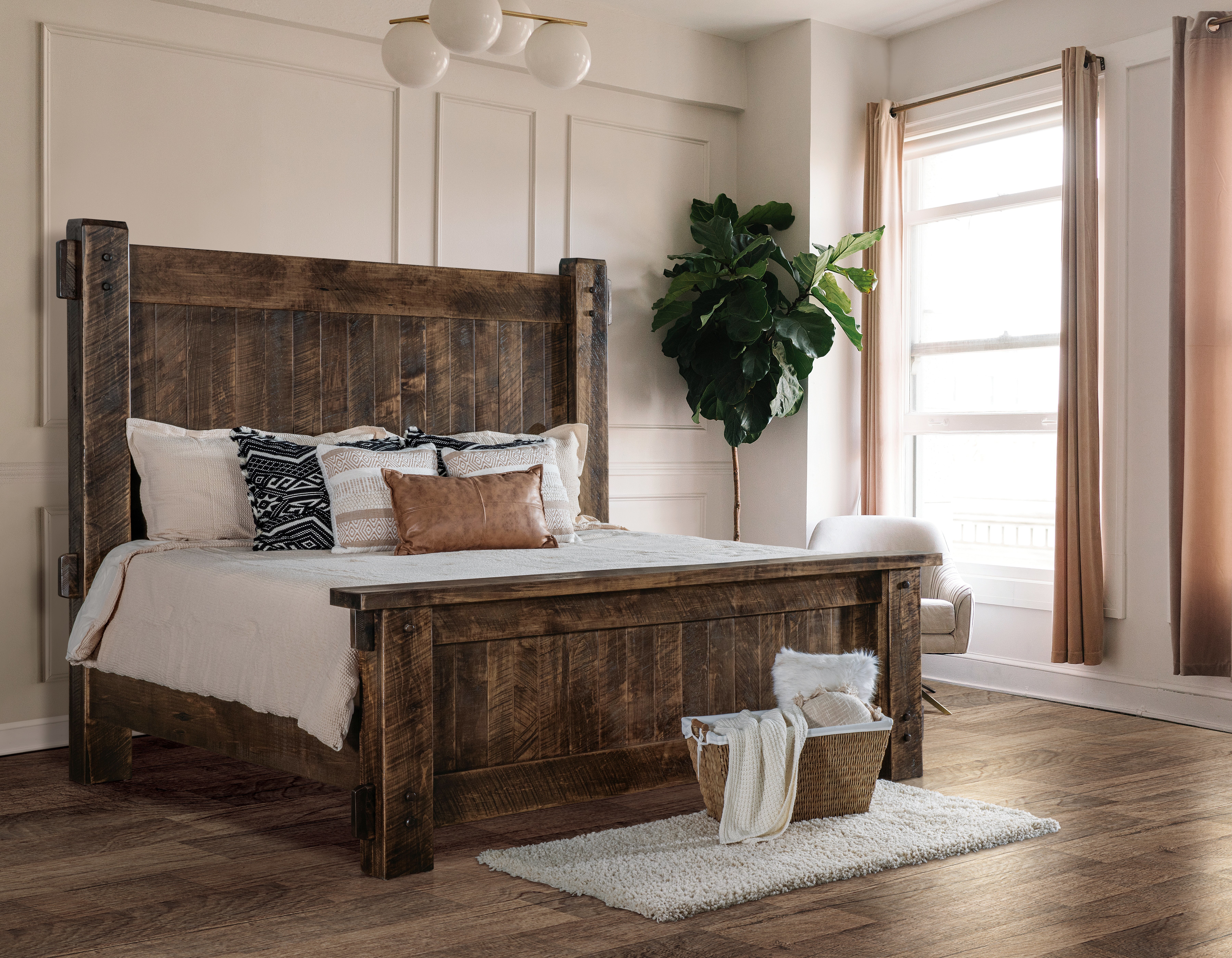 Rustic Lodge Bed Frame with Tall Headboard | DutchCrafters