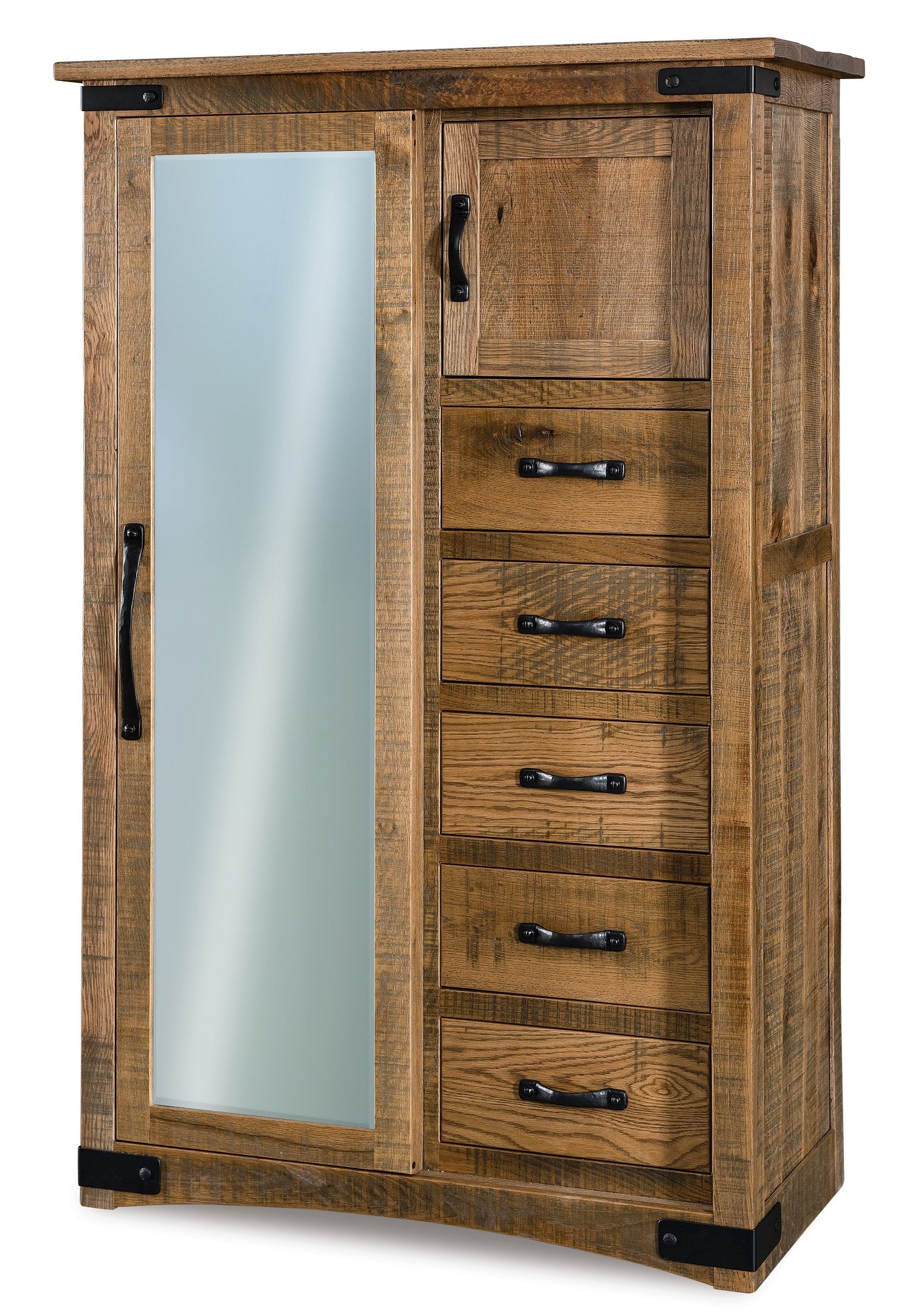 Rustic Wood Chifferobe with Sliding Mirror Door from