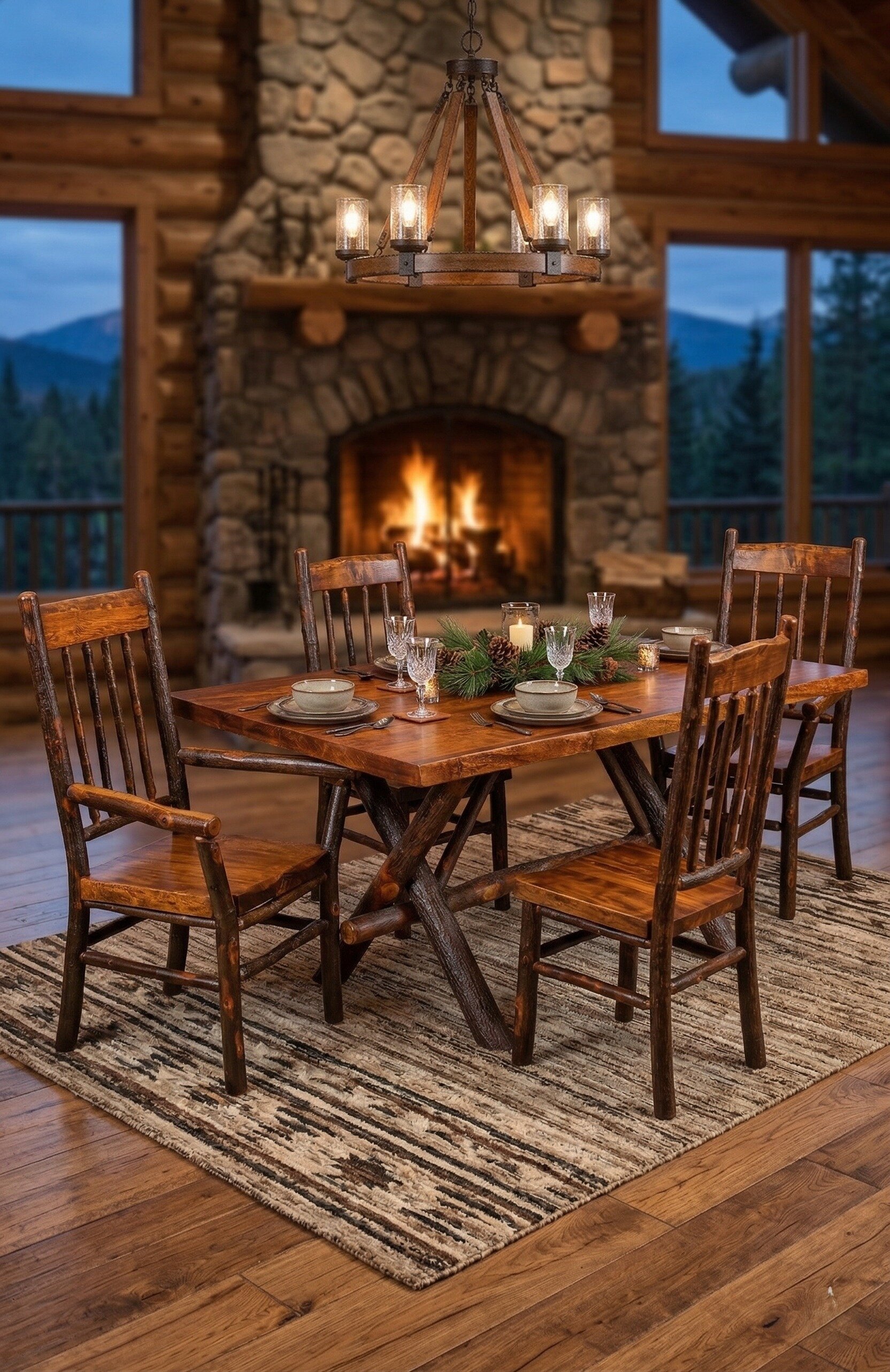 Hickory Log Dining Table with Live Edge Top | DutchCrafters