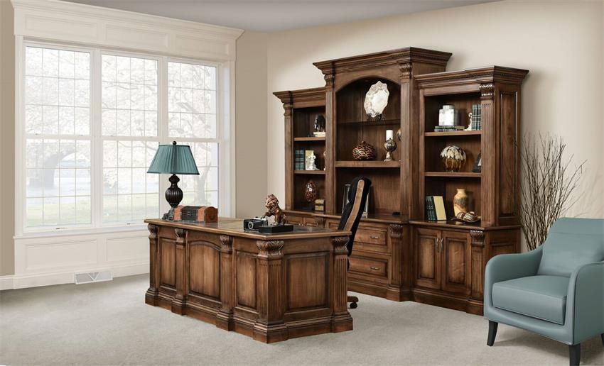 Solid wood executive set with desk & bookcase |