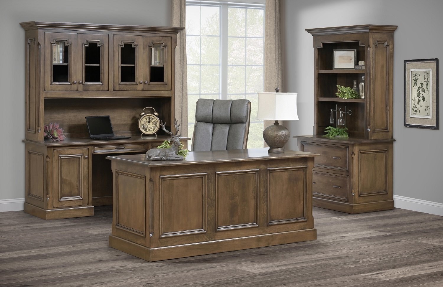 Home office suite with desk, credenza & bookcase |