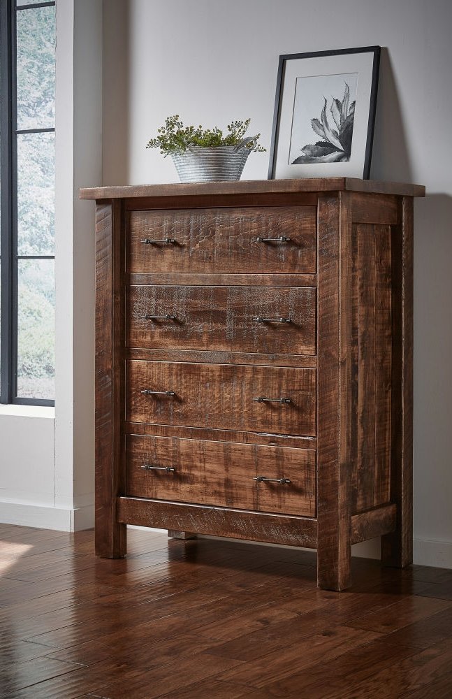 Rustic Wood Four Drawer Chest of Drawers - Quick Ship from