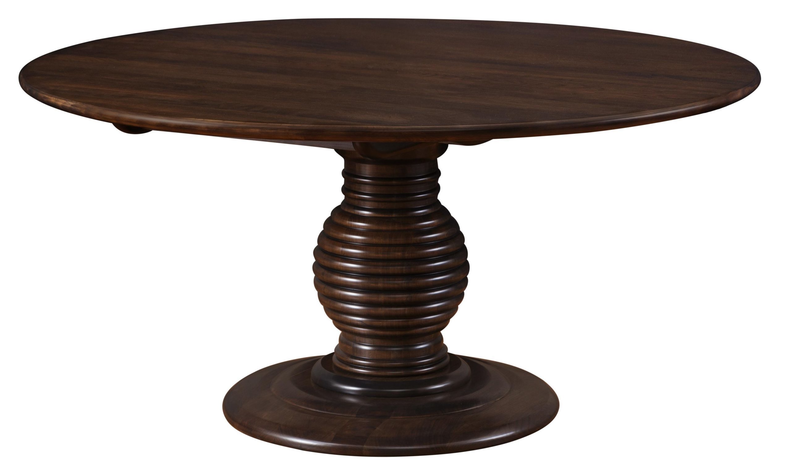 Spooled Round Single Pedestal Extension Dining Table from