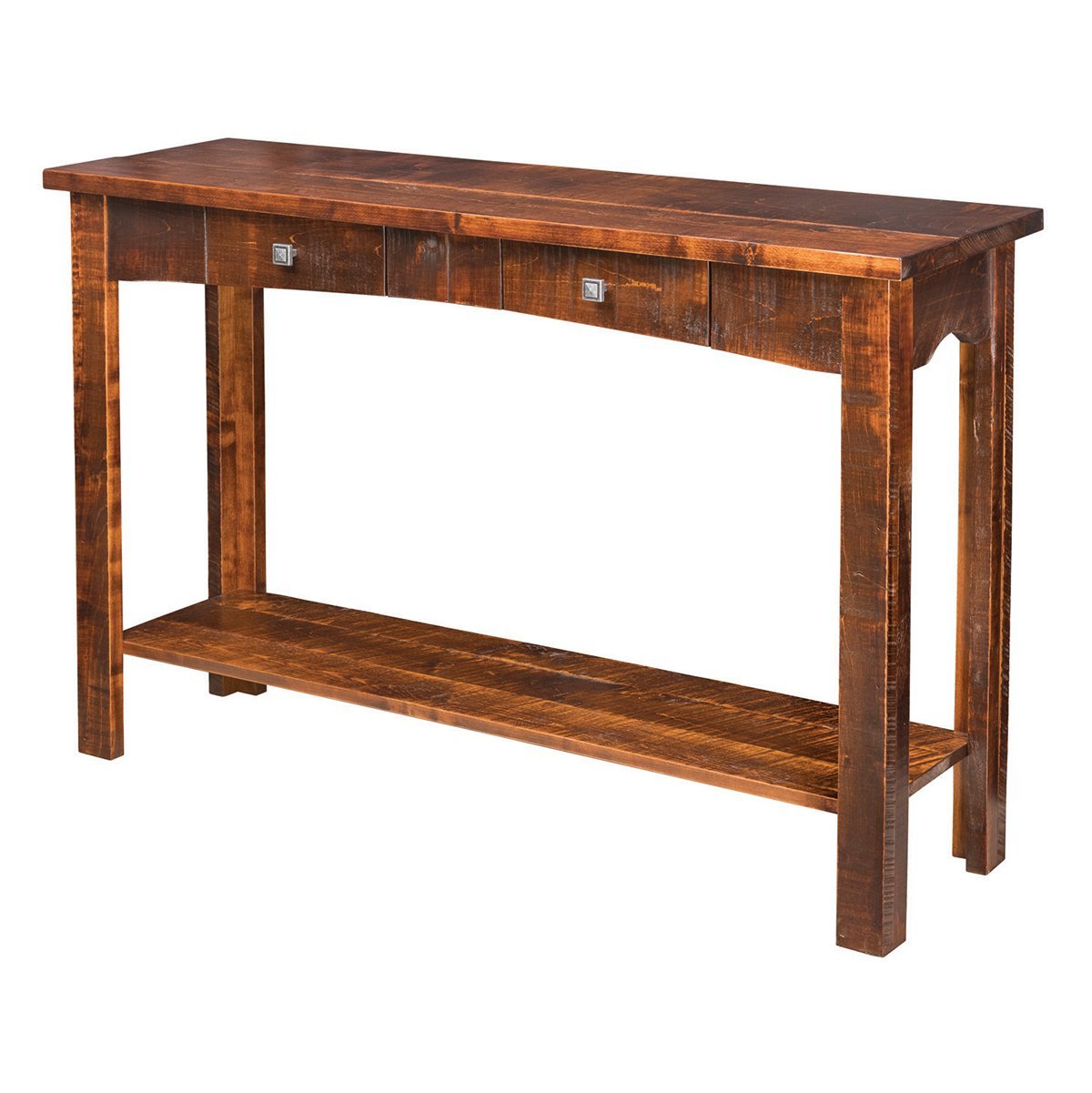 Rustic Rough-Cut Maple Sofa Table with 2 Drawers |