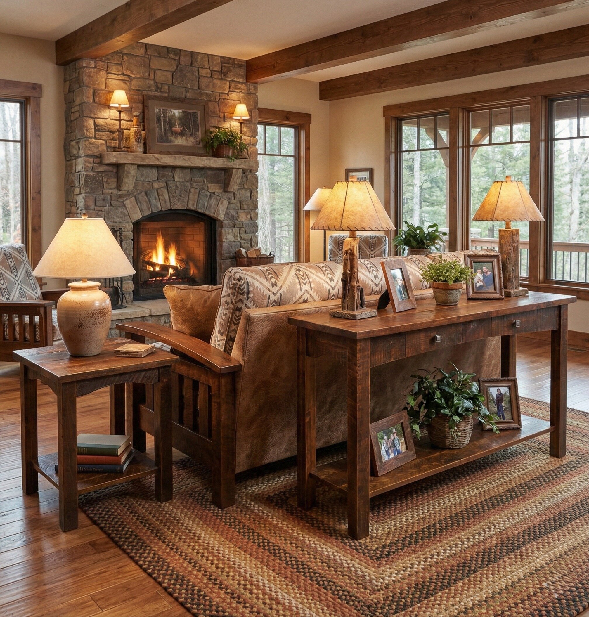 Amish Rough-Cut Maple Wood Sofa Table