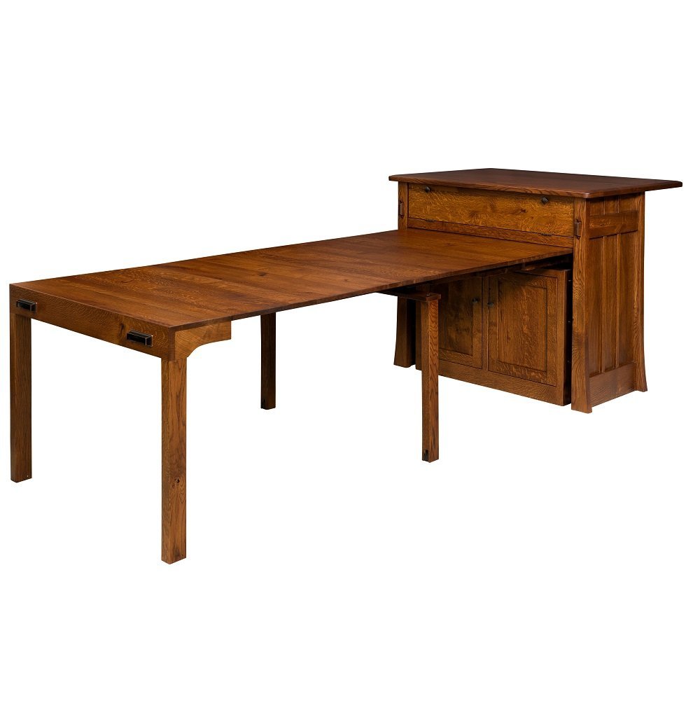Solid Wood Convertible Kitchen Island with Hidden Extending Table