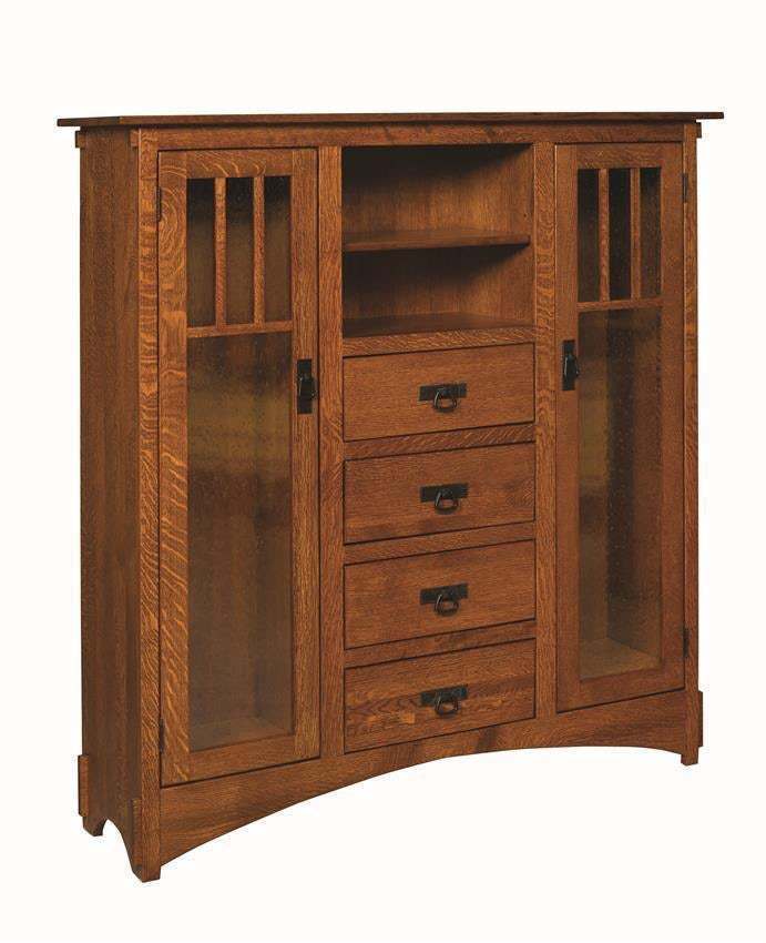 Mission Display Bookcase with Drawers | Amish Solid Wood Bookcase