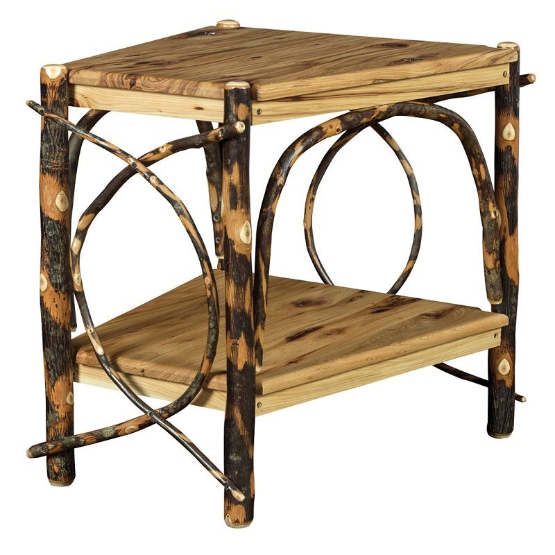 Rustic Wedge Shaped Hickory End Table |