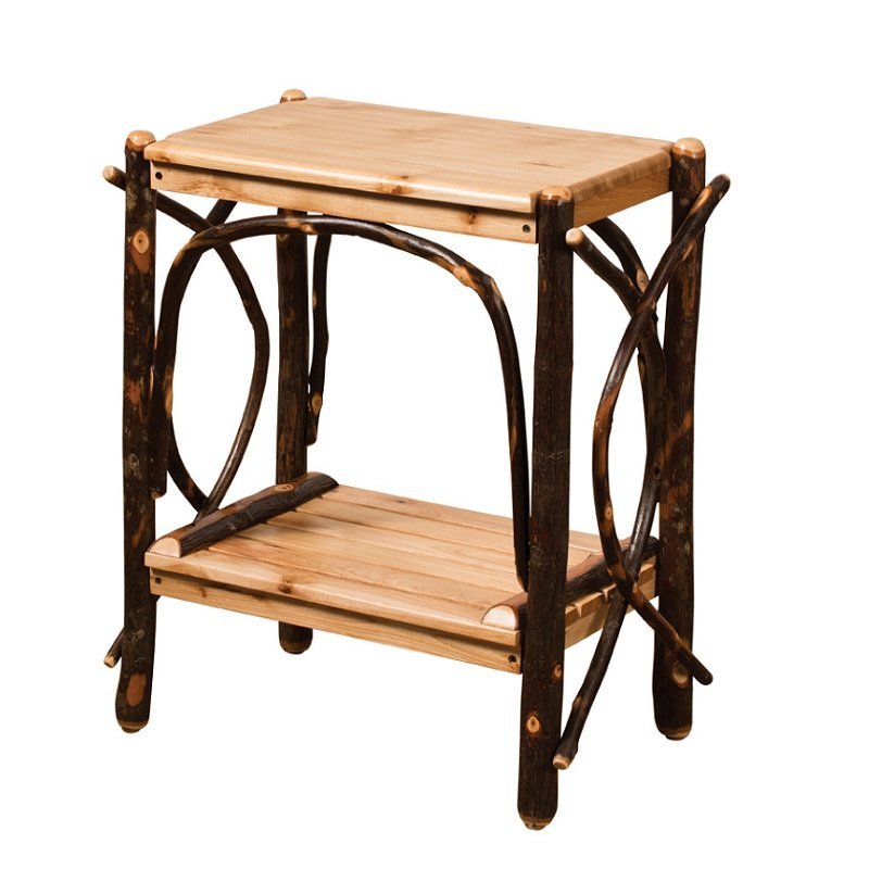 Rustic End Table with Solid Top & Slatted Shelves |
