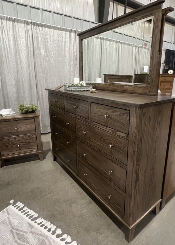 Amish Grand Calumet Oak Wood 9-Drawer Dresser with Optional Mirror - Quick Ship Amish Grand Calumet Oak Wood 9-Drawer Dresser with Optional Mirror - Quick Ship