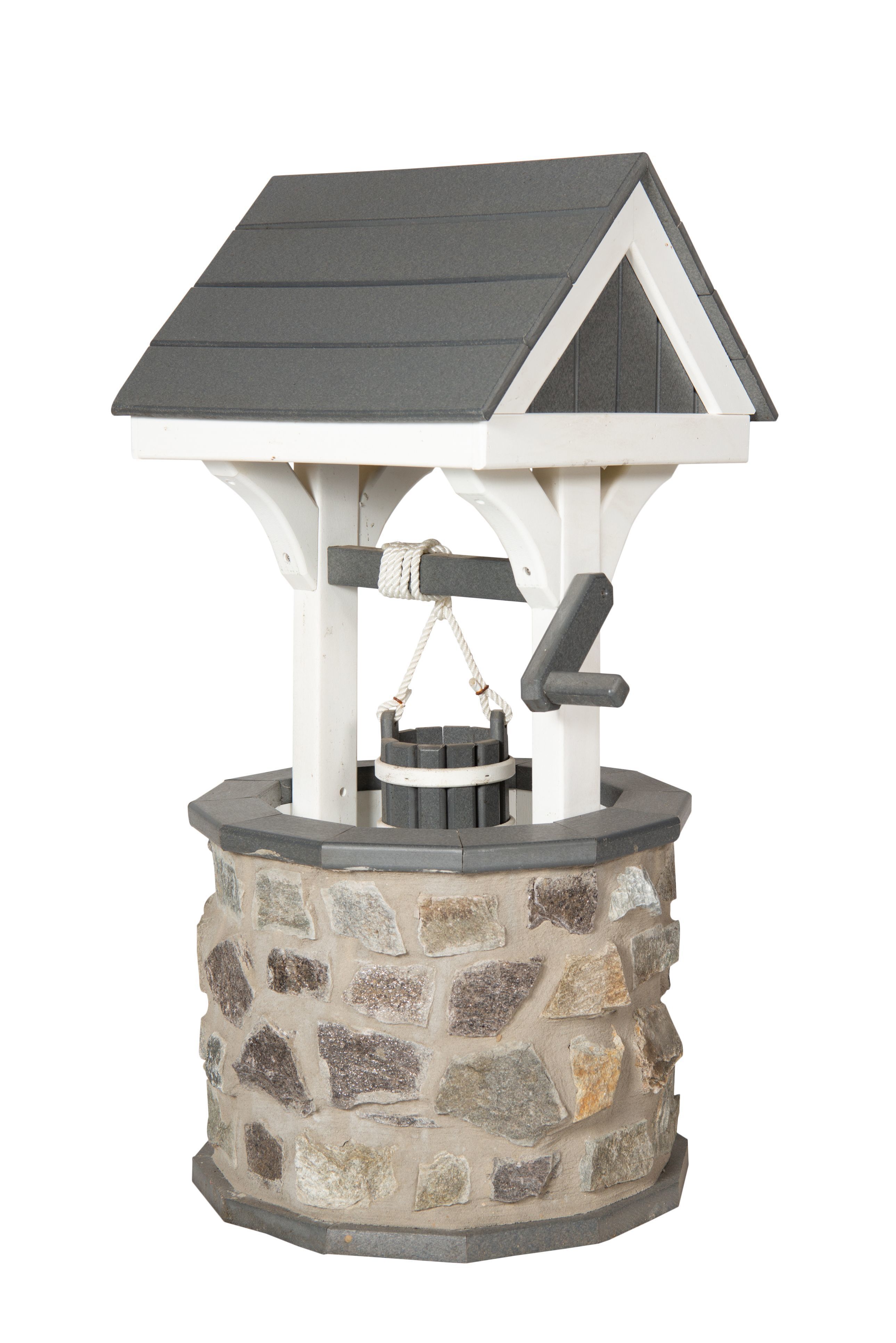 Amish Stone Wishing Well with Poly Roof - Handmade Garden Décor