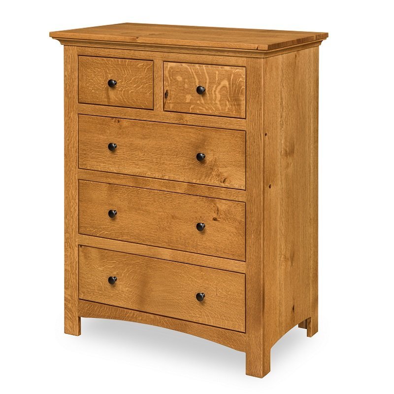 Rustic White Oak Wood 5-Drawer Chest of Drawers - Quick Ship from
