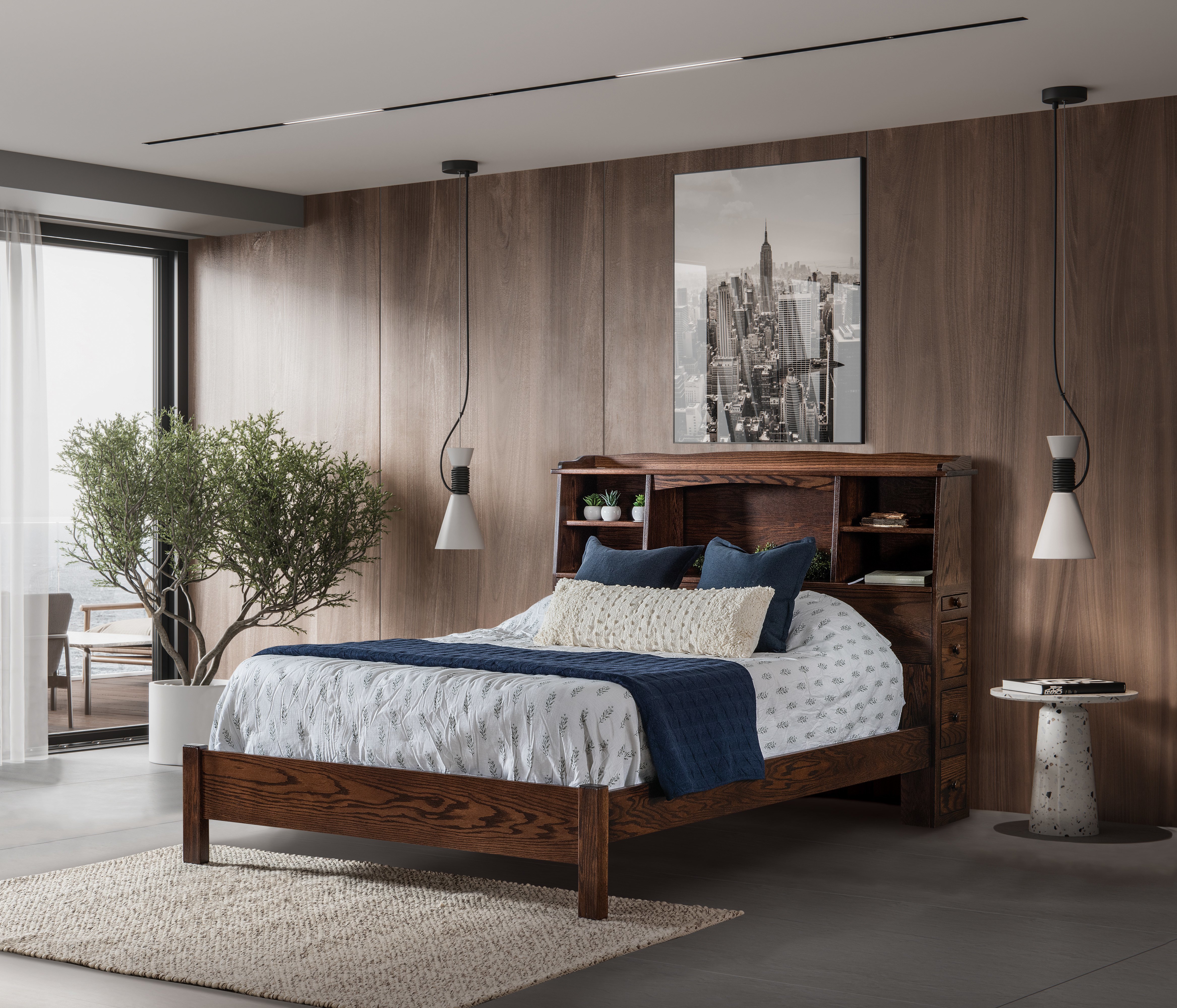 Solid Wood Bookcase Bed with Optional Underbed Storage