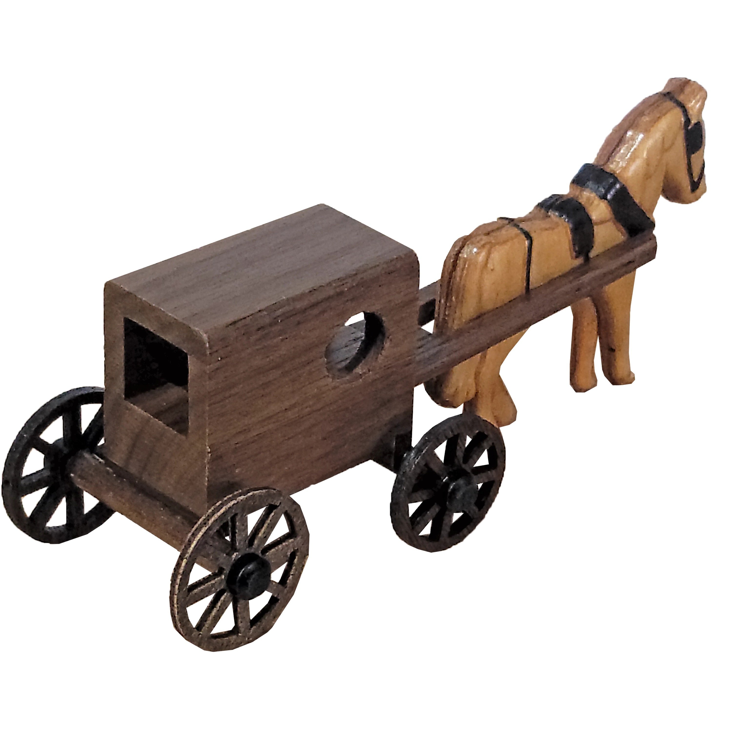 Walnut Wood Amish Horse and Buggy Toy In-Stock from