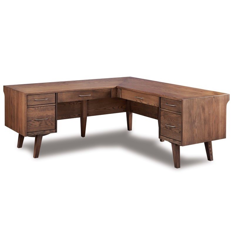 Mid Centurv Modern デスク Mid-Century Modern L-Desk with Optional Hutch Top from DutchCrafters