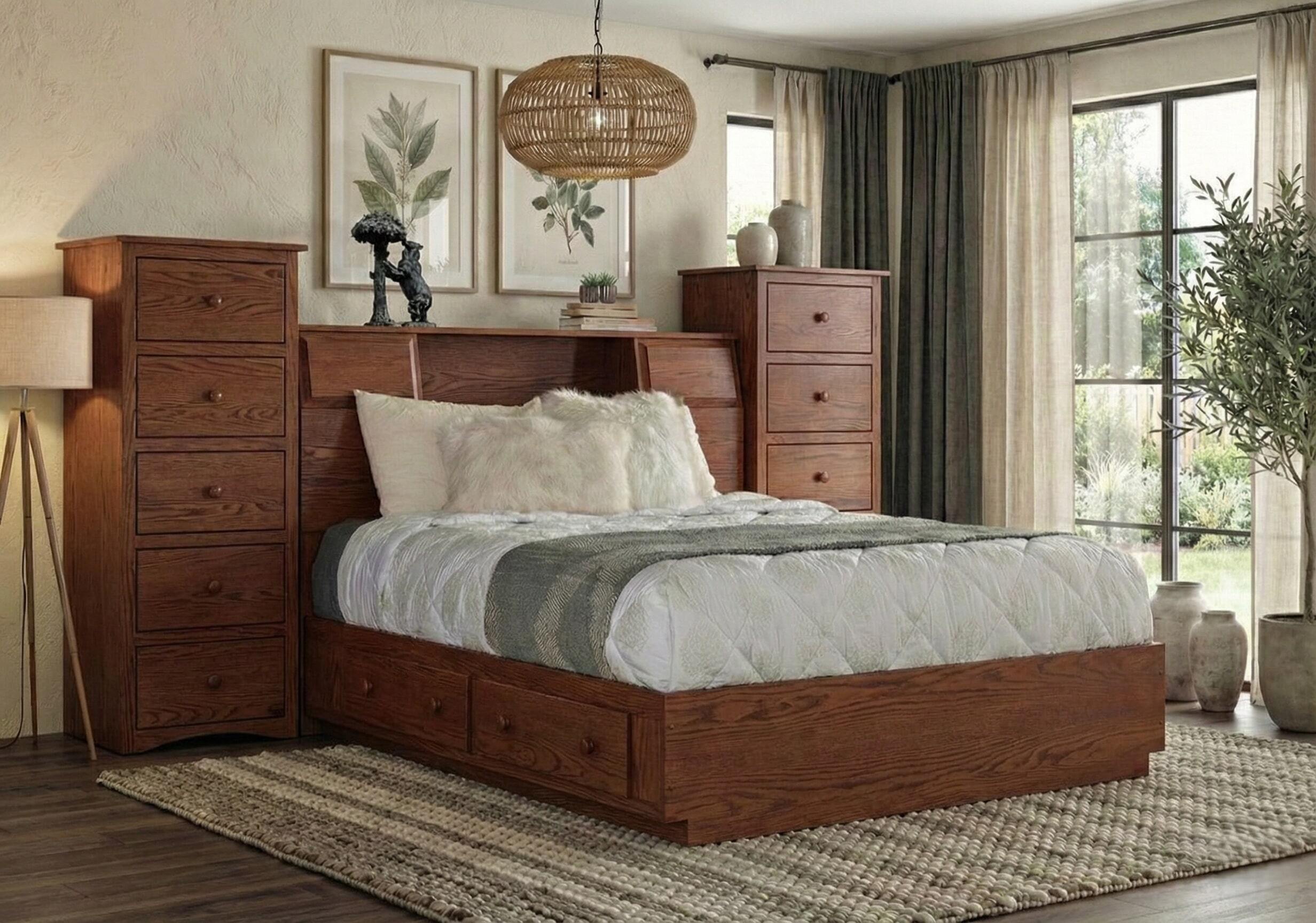 dresser storage beds Amish Amos Low Profile Pier Wall Unit Storage Bed