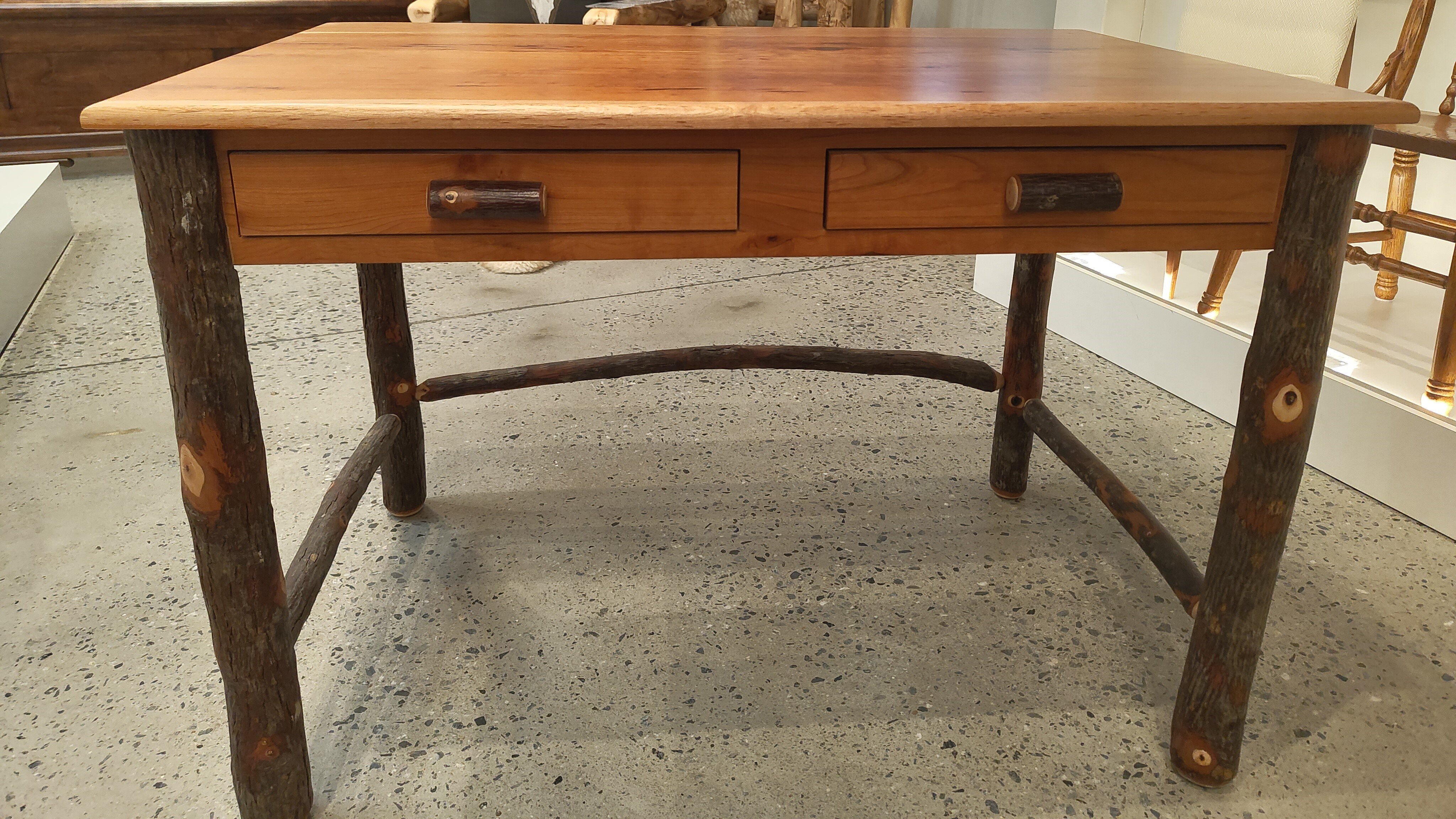 Ready to Ship Hickory Wood Desk with Two Drawers |