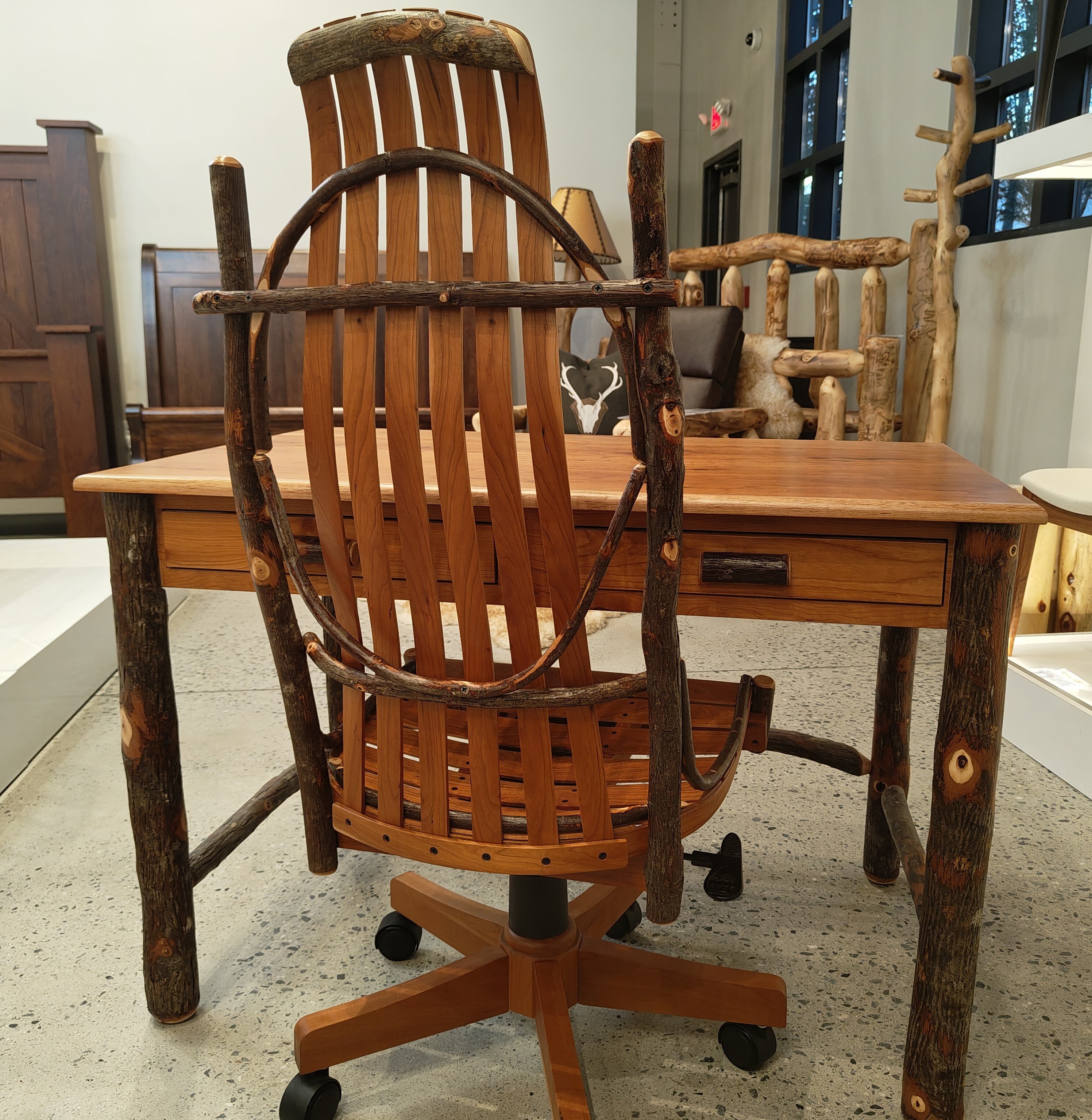 Ready to Ship Hickory Wood Desk & Chair Set |