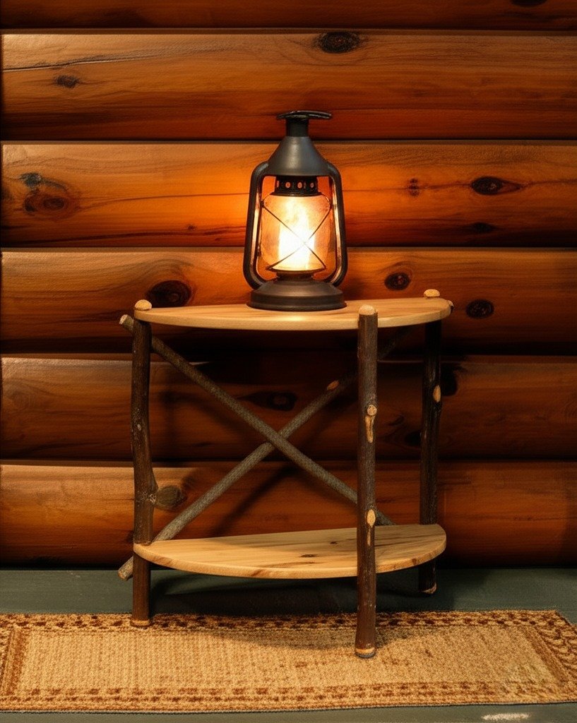 Amish Handcrafted Rustic Hickory Half Round Console Table | Unique