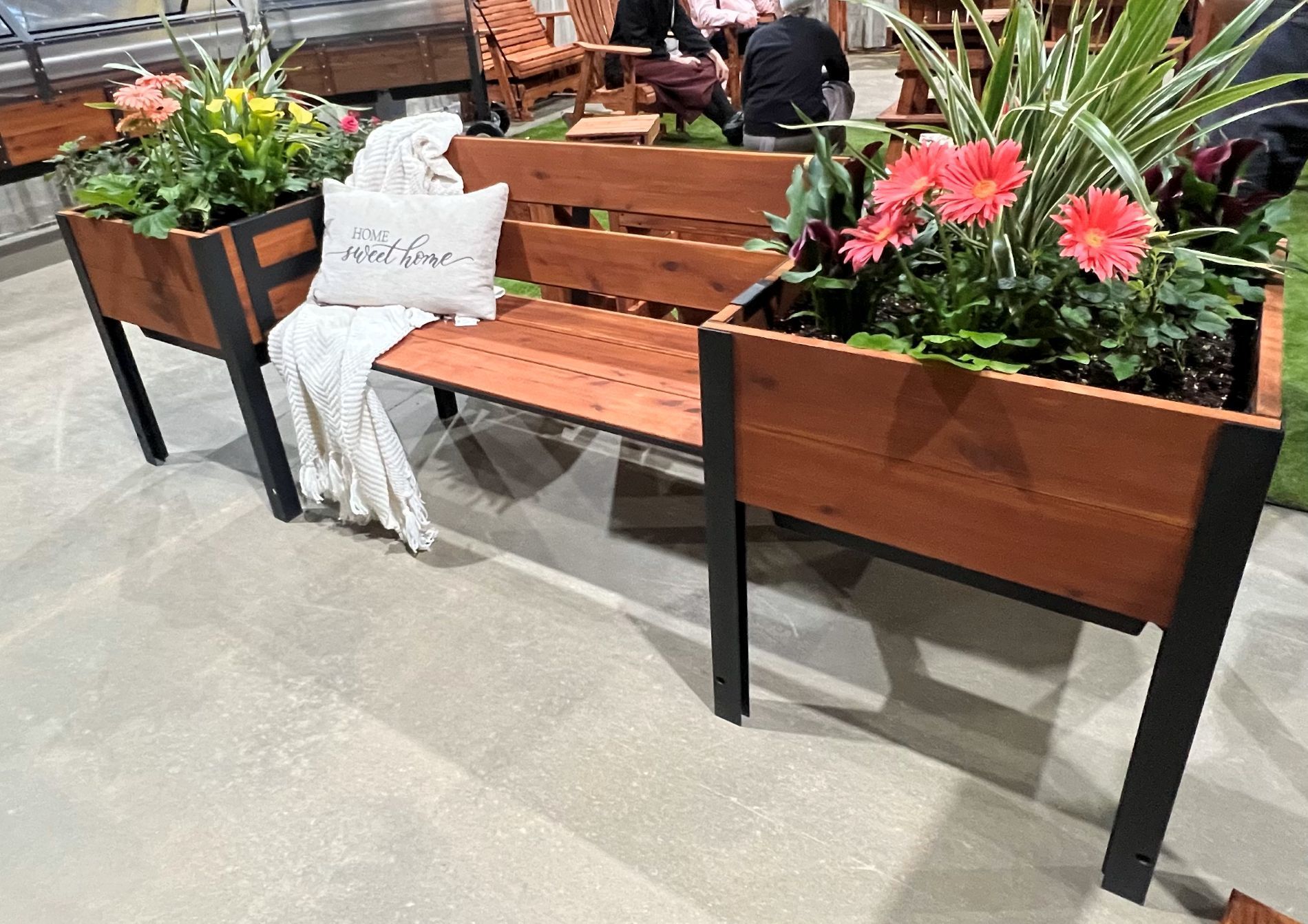 Amish Made Cedar Wood Raised Garden Planters with Bench