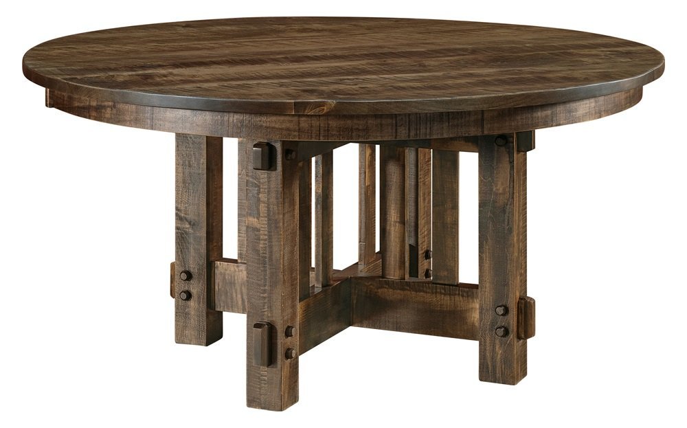 Handcrafted Amish Round Table | Rough Sawn Wood | Mission Style