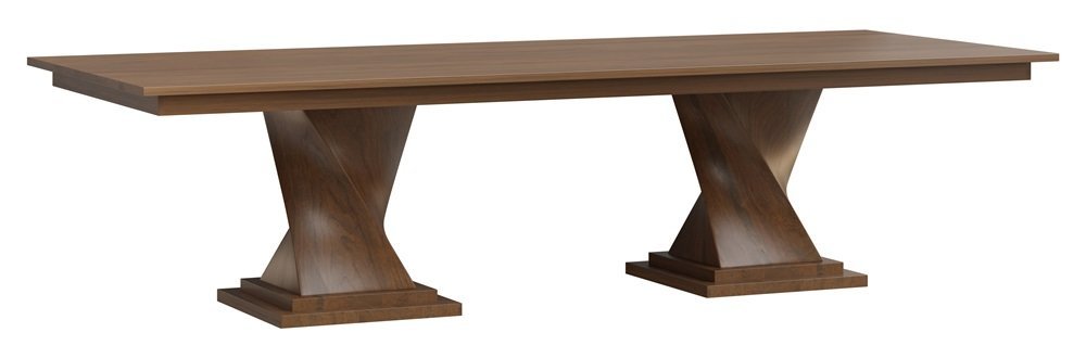 Amish Solid Wood Modern Dining Table | Twisted Double Pedestal
